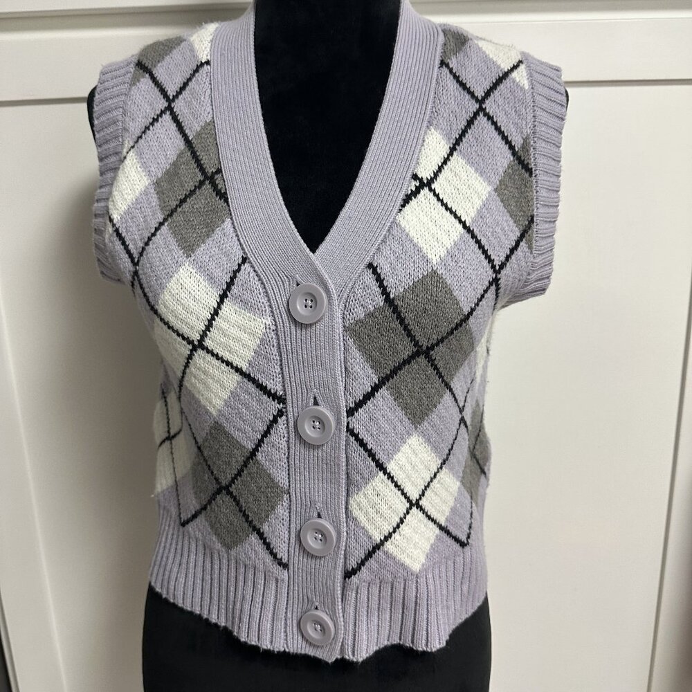 Violet Romance women's Knit Vest Size 6 Lavander Black White Grey Preppy